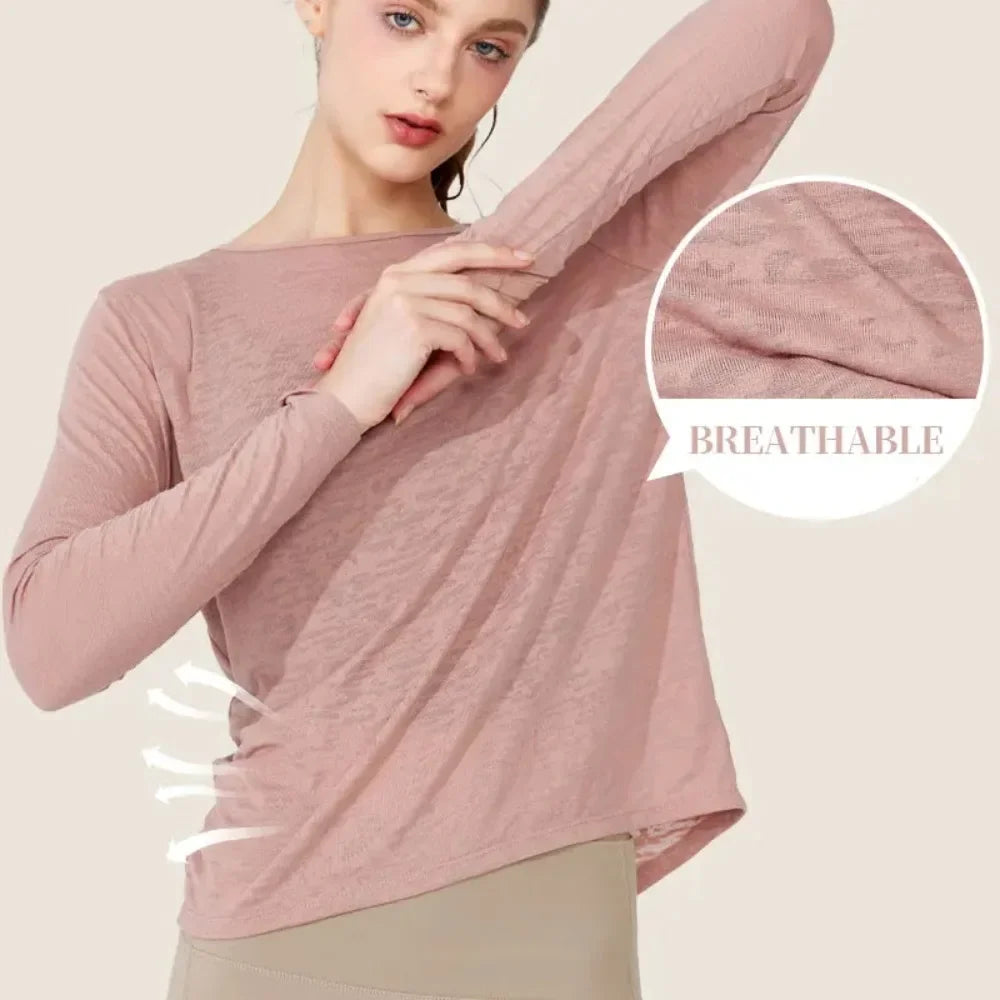 Long Sleeve Yoga Clothing, Female Sport Outfit Sportswear Woman Gym Women'S Sports Blouses, Pilates Workout Tops Fitness Shirt