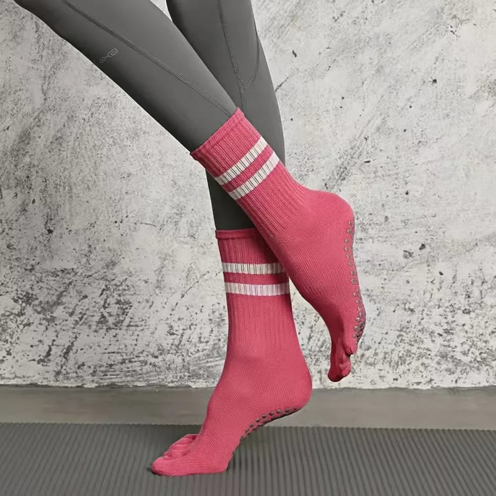 1 Pairs Yoga Socks Pure Cotton Silicone Antislip Socks Pilates Dance Sports Socks Breathable Sweat Absorption Fivetoe Socks