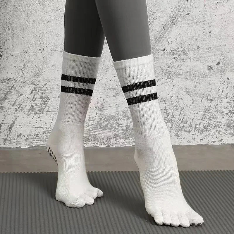 1 Pairs Yoga Socks Pure Cotton Silicone Antislip Socks Pilates Dance Sports Socks Breathable Sweat Absorption Fivetoe Socks