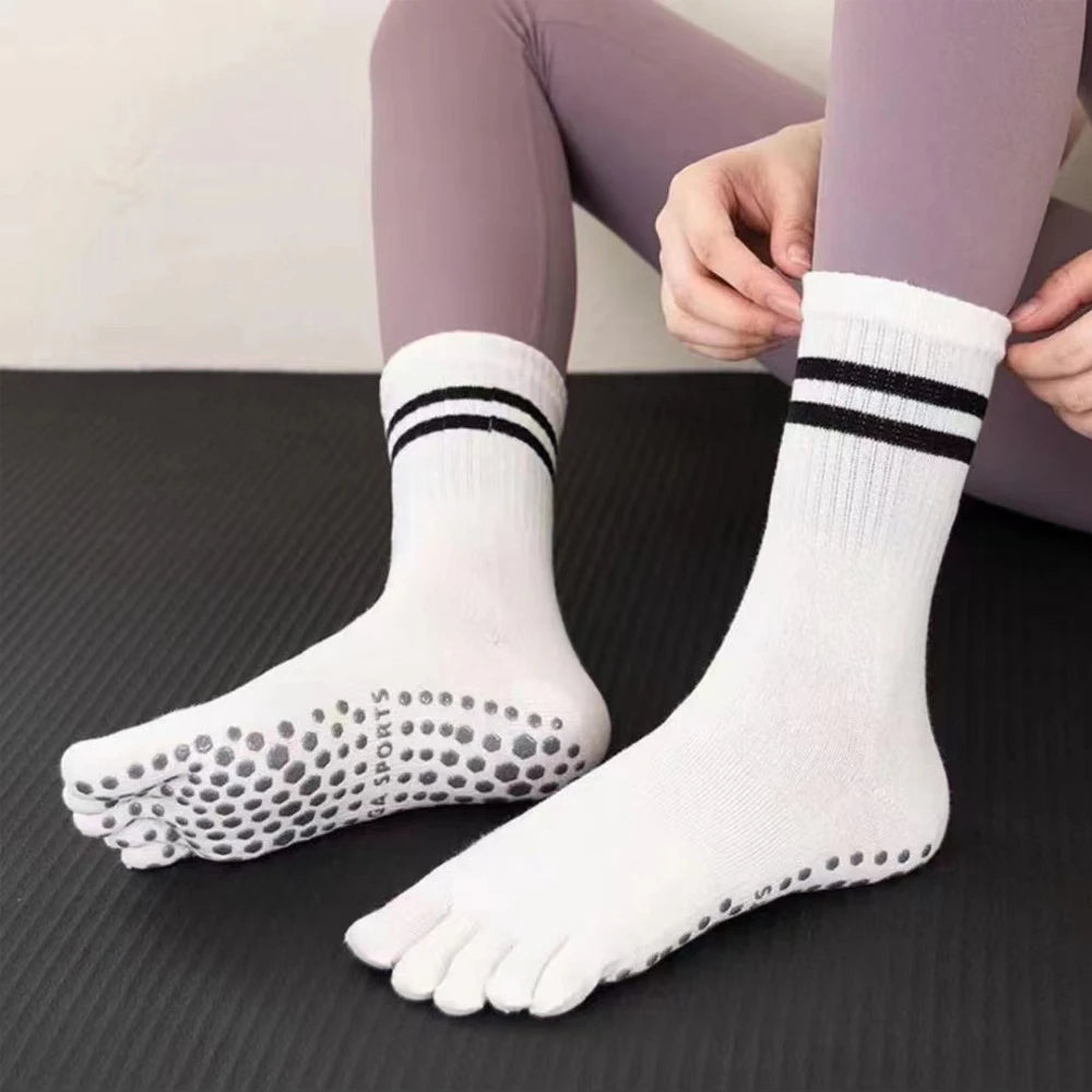 1 Pairs Yoga Socks Pure Cotton Silicone Antislip Socks Pilates Dance Sports Socks Breathable Sweat Absorption Fivetoe Socks